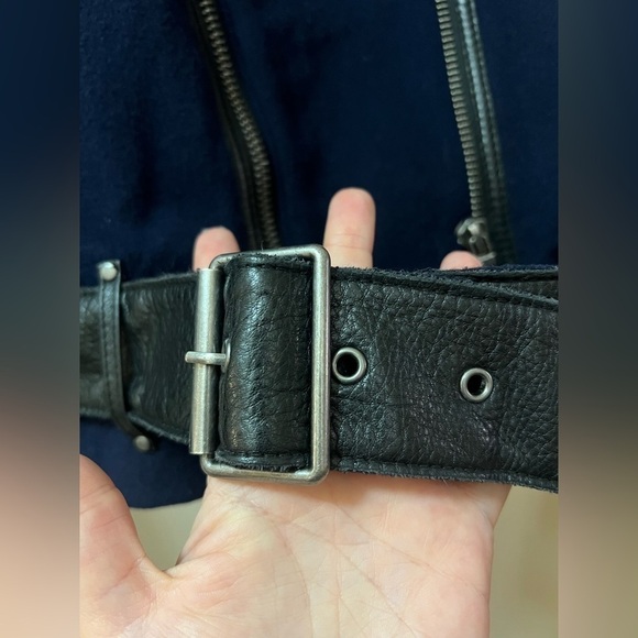 Joie women’s moto jacket size xl, leather and wool accents with belted waist - Picture 3 of 10